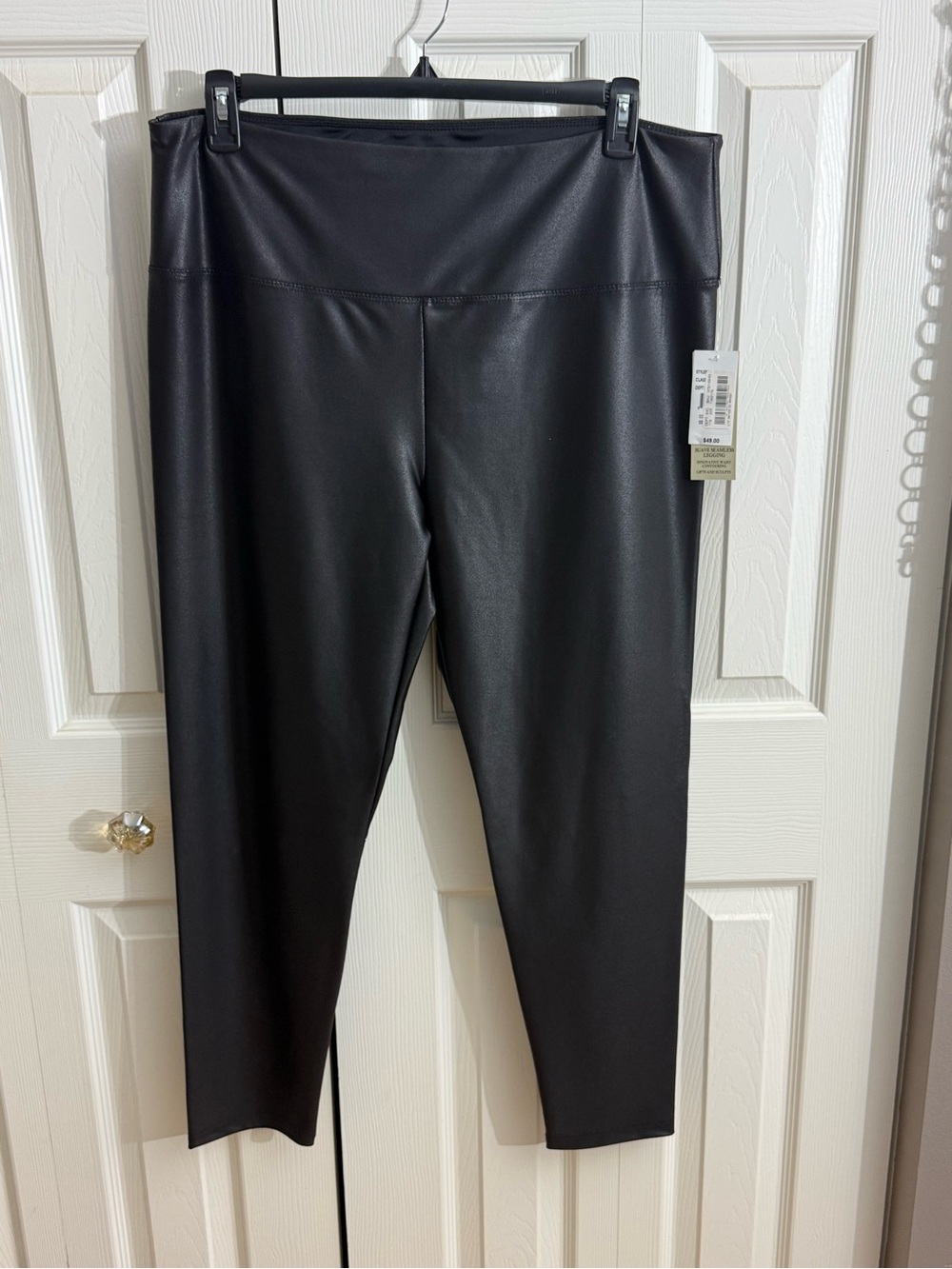 High-Rise Black Faux Leather Leggings - Women's Smooth Ponte Leggings